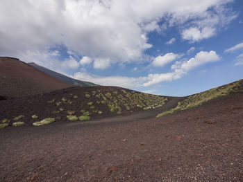 Scenic view of road by mountains against sky