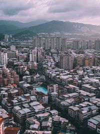 High angle view of cityscape against sky
