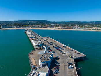 High angle view of sea against clear sky