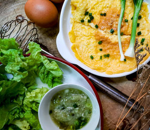 High angle view of food on table