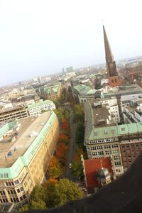 Aerial view of cityscape against clear sky