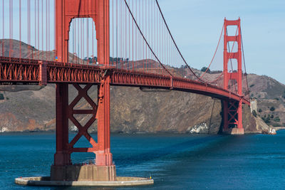 Golden gate bridge over river against sky