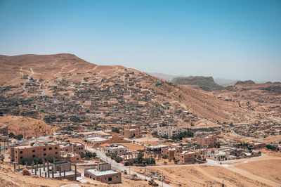 High angle view of townscape against clear sky