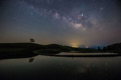 Scenic view of sea against sky at night