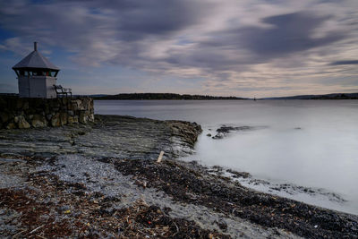 Scenic view of sea against cloudy sky in oslo, norway