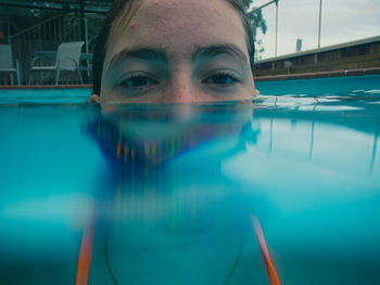 Close-up portrait of girl swimming in pool