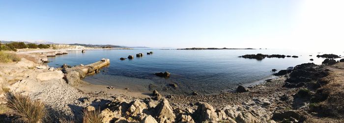 Panoramic view of sea against clear sky