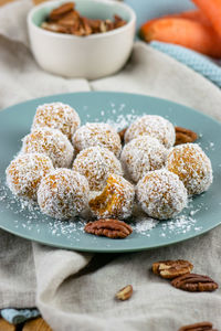 Close-up of cookies in plate on table