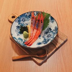 High angle view of sushi in plate on table