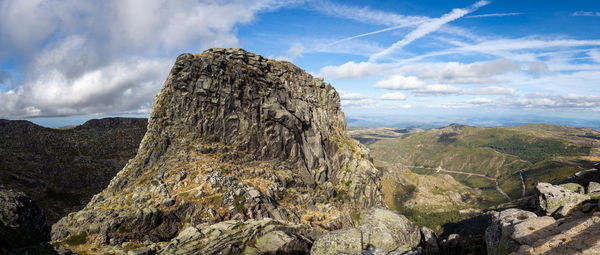 Panoramic view of rock formations against sky