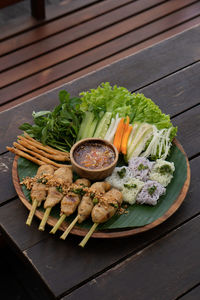 High angle view of food in plate on table