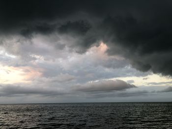 Scenic view of sea against cloudy sky