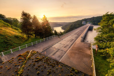 High angle view of road against sky during sunset