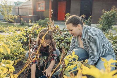 Portrait of senior man sitting in greenhouse