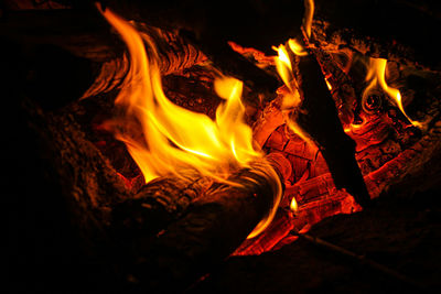 High angle view of bonfire at night