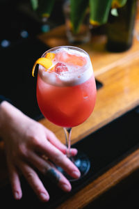 Close-up of drink in glass on table