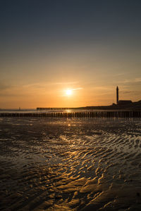 View of beach at sunset