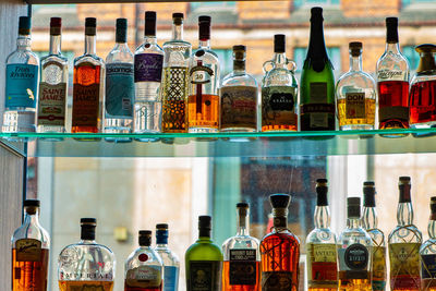 Close-up of colourful bottles