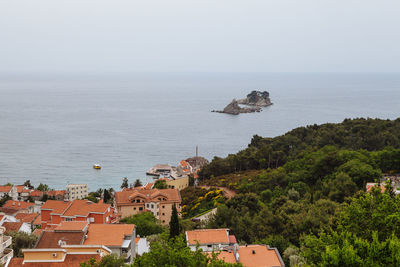 High angle view of sea against clear sky