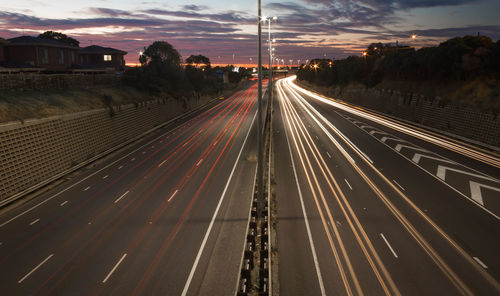 High angle view of road in city at night