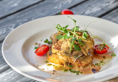 Close-up of meal served in plate