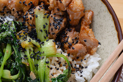 High angle view of food in plate
