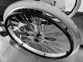 Low angle view of bicycle wheel