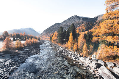 Scenic view of mountains against sky during autumn