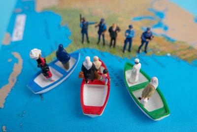 High angle view of people swimming in pool