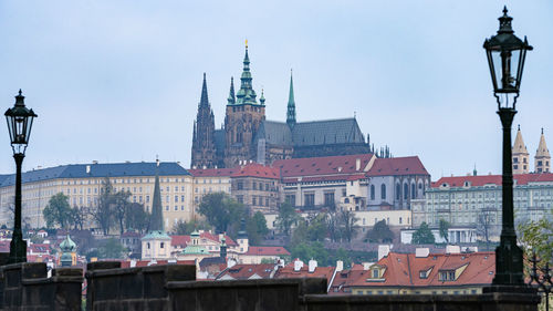 Prague city panorama with st vitus cathedral centered, prague, czechia