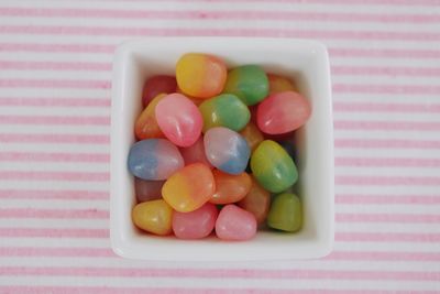 Close-up of candies in plate on table