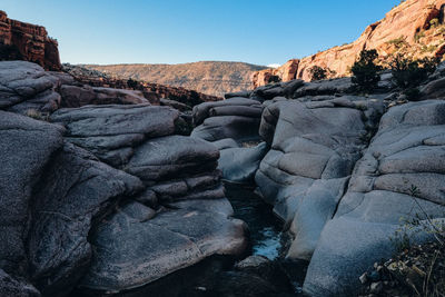 Rock formations on landscape against sky