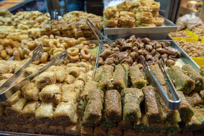 Turkish delights and tasty baklava in mahane yehuda market, jerusalem, israel