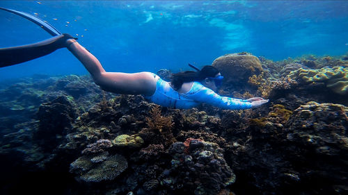 Full length of woman swimming undersea