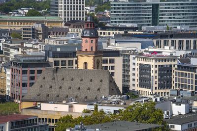 High angle view of buildings in city