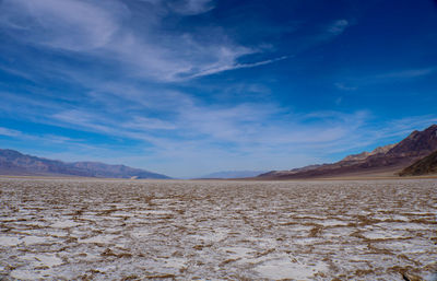 Scenic view of desert against blue sky