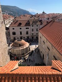 High angle view of buildings in town