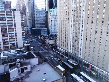 High angle view of city street and buildings