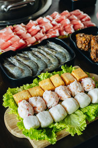 High angle view of food in plate on table