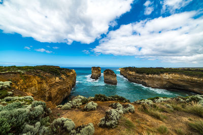 Scenic view of rocks against sky