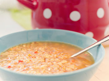 Close-up of soup in bowl