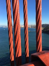 Close-up of rope in sea against sky