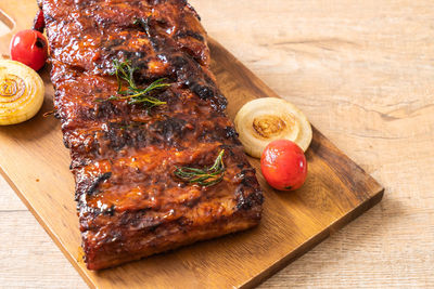 Close-up of seafood on cutting board