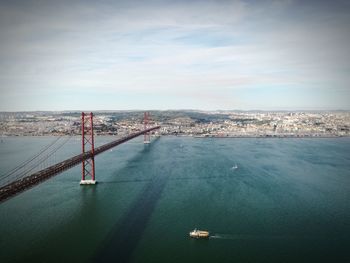 High angle view of sea against cloudy sky