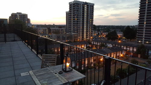 City lit up at dusk