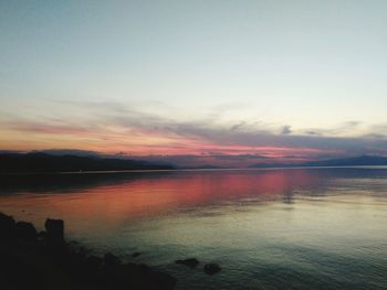 Scenic view of lake at sunset