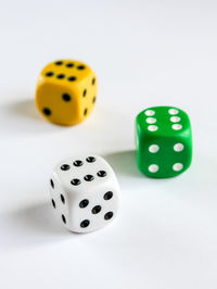 Close-up of coins on table against white background