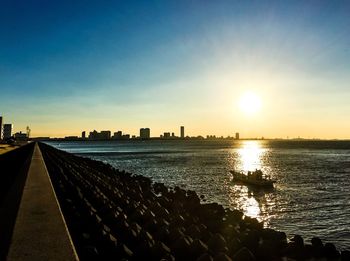 View of city at sunset