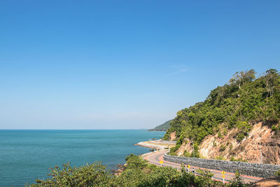 Scenic view of sea against blue sky