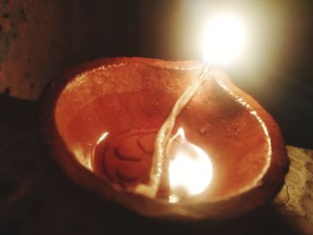 Close-up of illuminated tea light candle